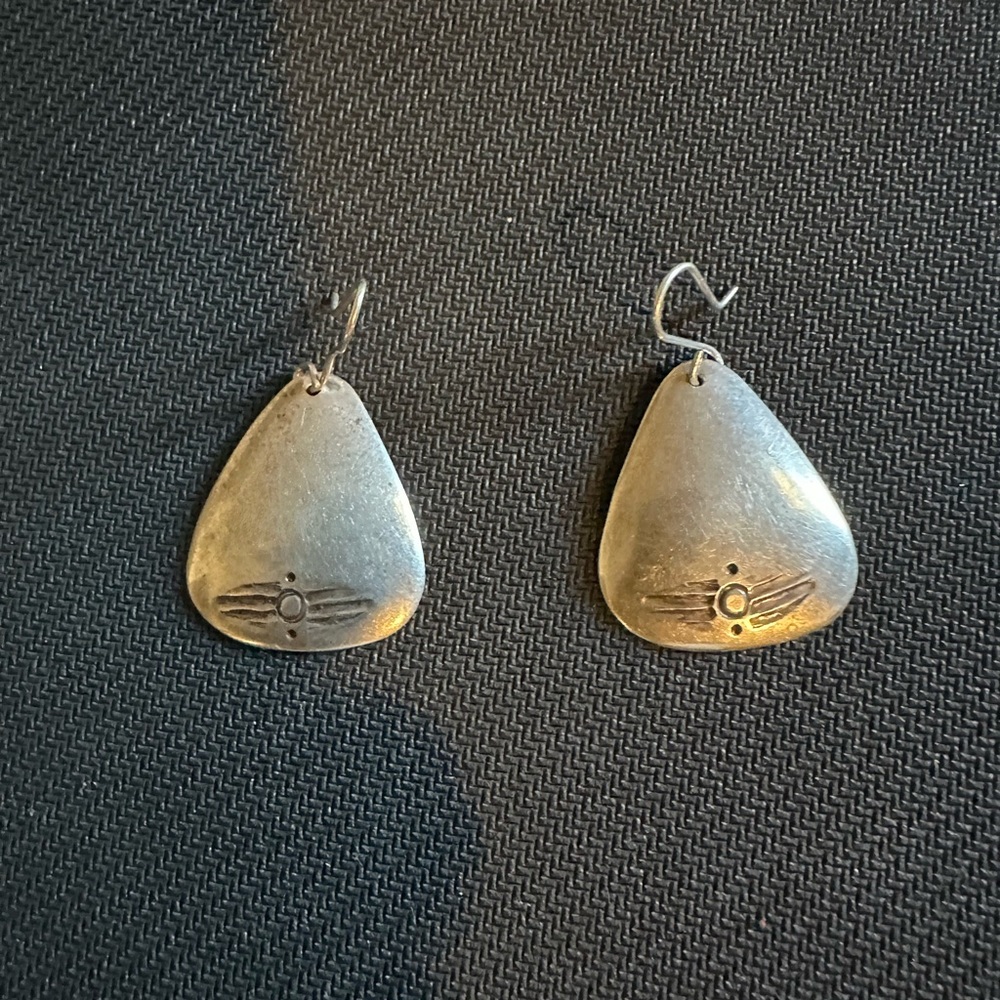Vintage Handmade Sterling Silver Silver Triangle Earrings and signed by artist